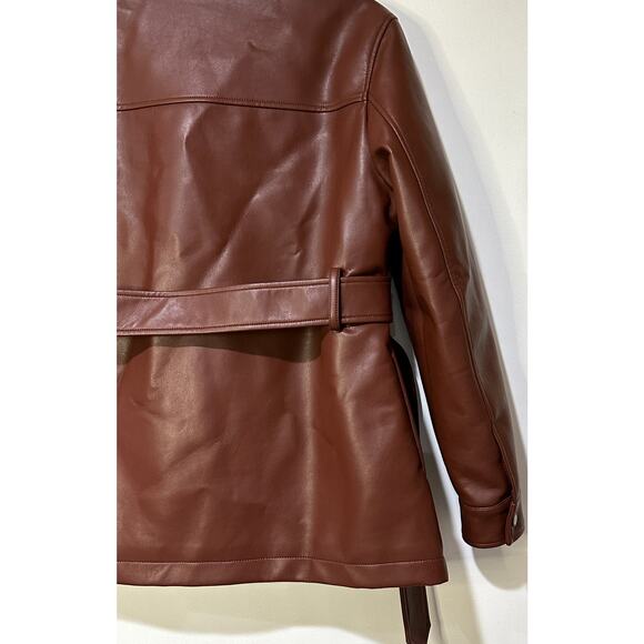 Rebecca Minkoff Faux Leather Jacket Chestnut Size Small NWT Shearling Collar - Picture 12 of 14